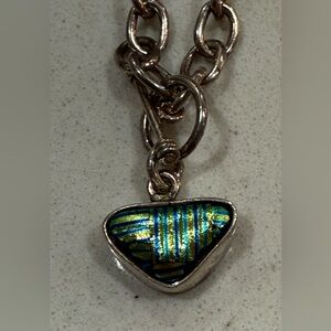 925‎ Sterling Silver Mexico Vintage Dichroic Glass Charm Toggle Bracelet 7.5"